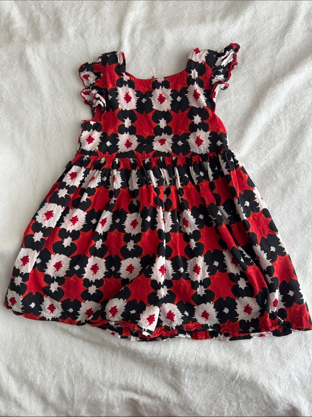 Red Black White Floral Kids Dress